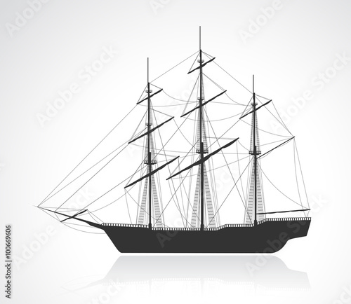 Black old sailing ship silhouette