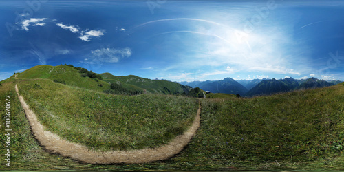 360° spherical panorama: Trail in an alpine meadow