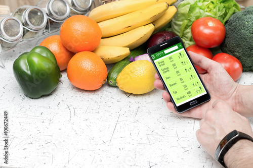 Counting calories in smartphone. Concept of app for healthcare