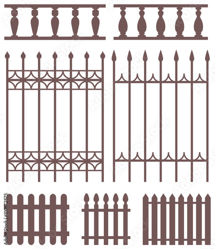 Set of fences silhouettes.