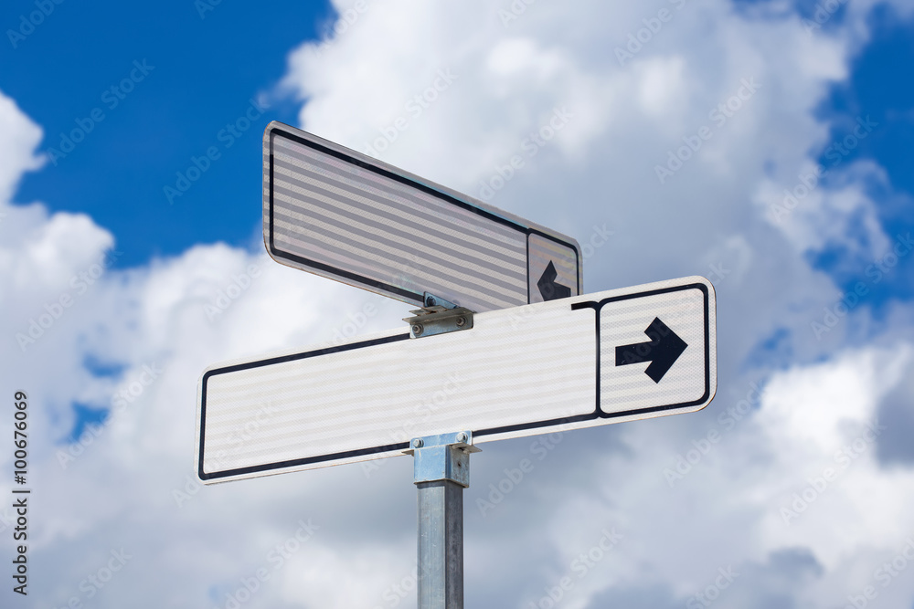 Blank white directional road signs Blank white directional road signs