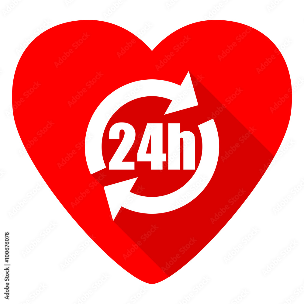 24h red heart valentine flat icon