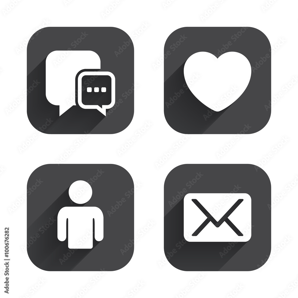 Social media icons. Chat speech bubble and Mail.