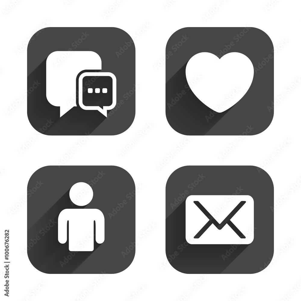 Social media icons. Chat speech bubble and Mail. Social media icons. Chat speech bubble and Mail.