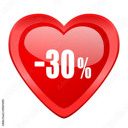 30 percent sale retail red heart valentine glossy web icon