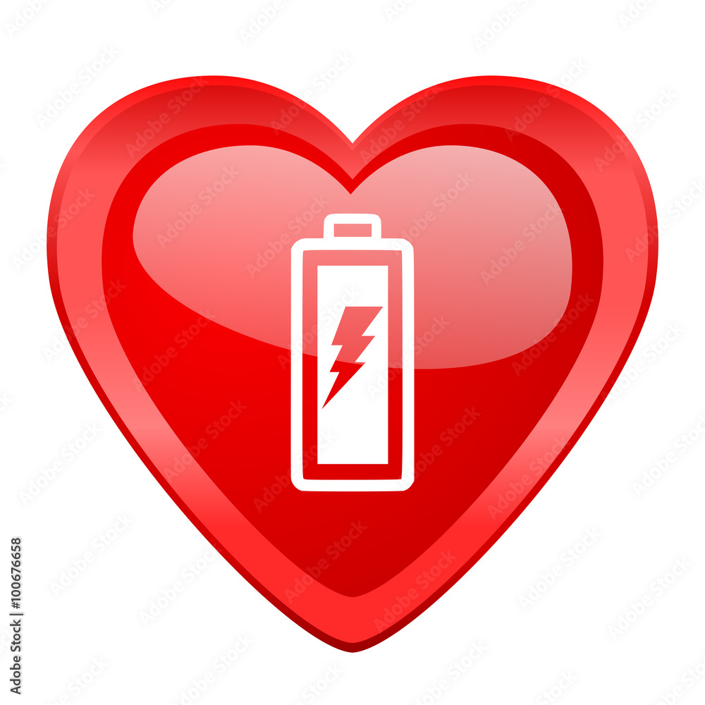 Obraz premium battery red heart valentine glossy web icon