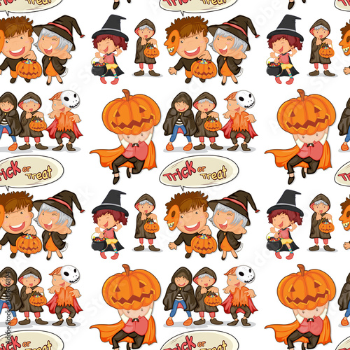 Seamless halloween theme with children in costume