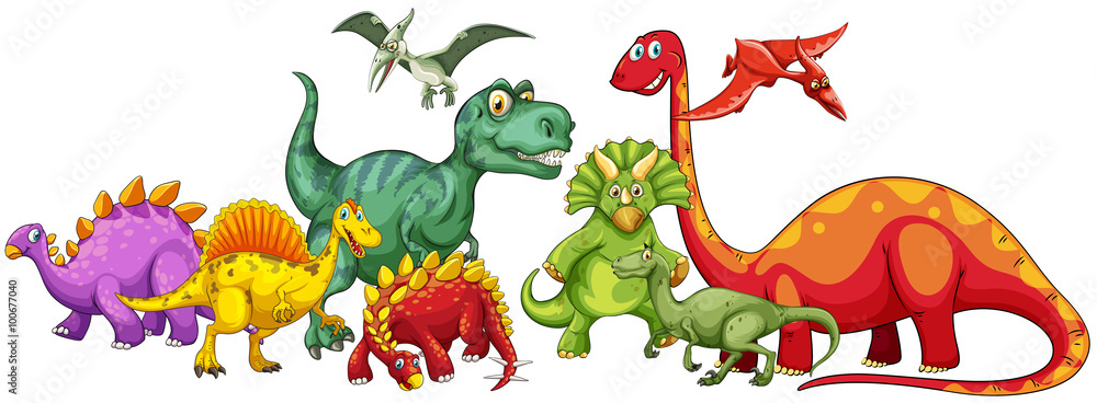 Naklejka Różne rodzaje dinozaurów w grupie