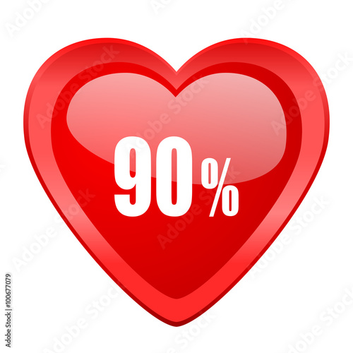 90 percent red heart valentine glossy web icon