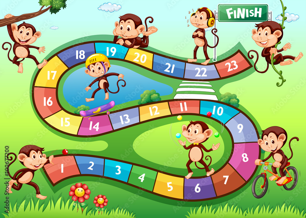 Fototapeta premium Boardgame with monkeys in different actions