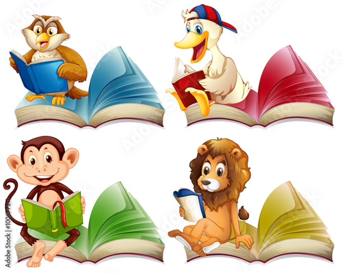 Wild animals reading books
