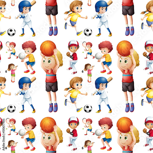 Seamless children playing sports