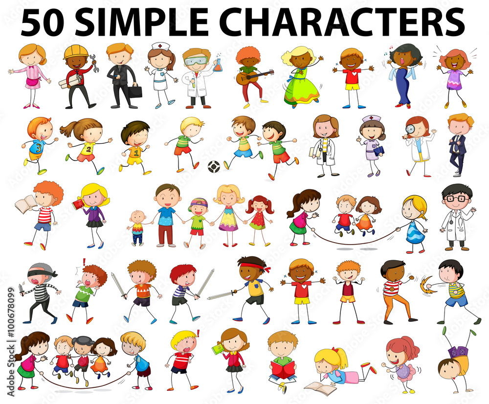 Characters of man and woman doing things Characters of man and woman doing things