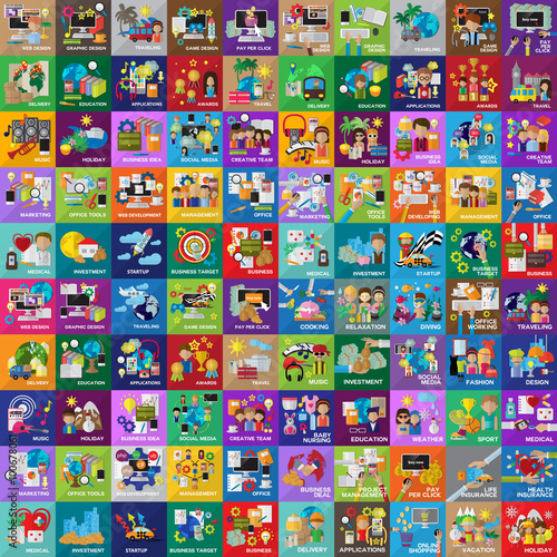 Flat Colorful Icons Set: Vector Illustration, Graphic Design. Collection Of Color Icons. For Web, Websites, Print, Presentation Templates, Mobile Applications And Promotional Materials