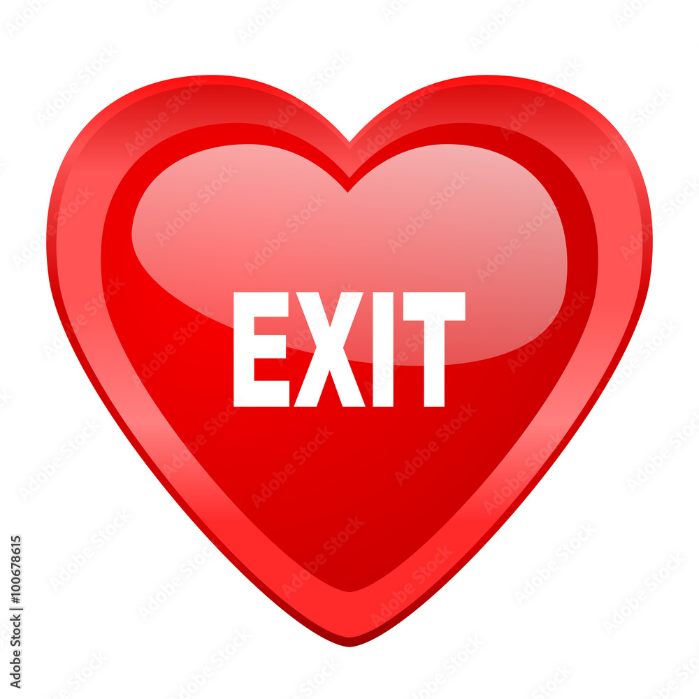 exit red heart valentine glossy web icon