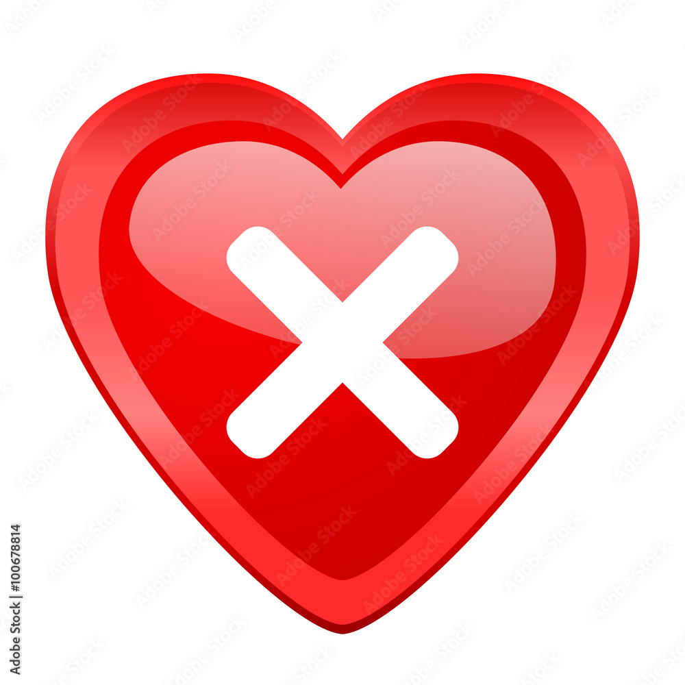 cancel red heart valentine glossy web icon
