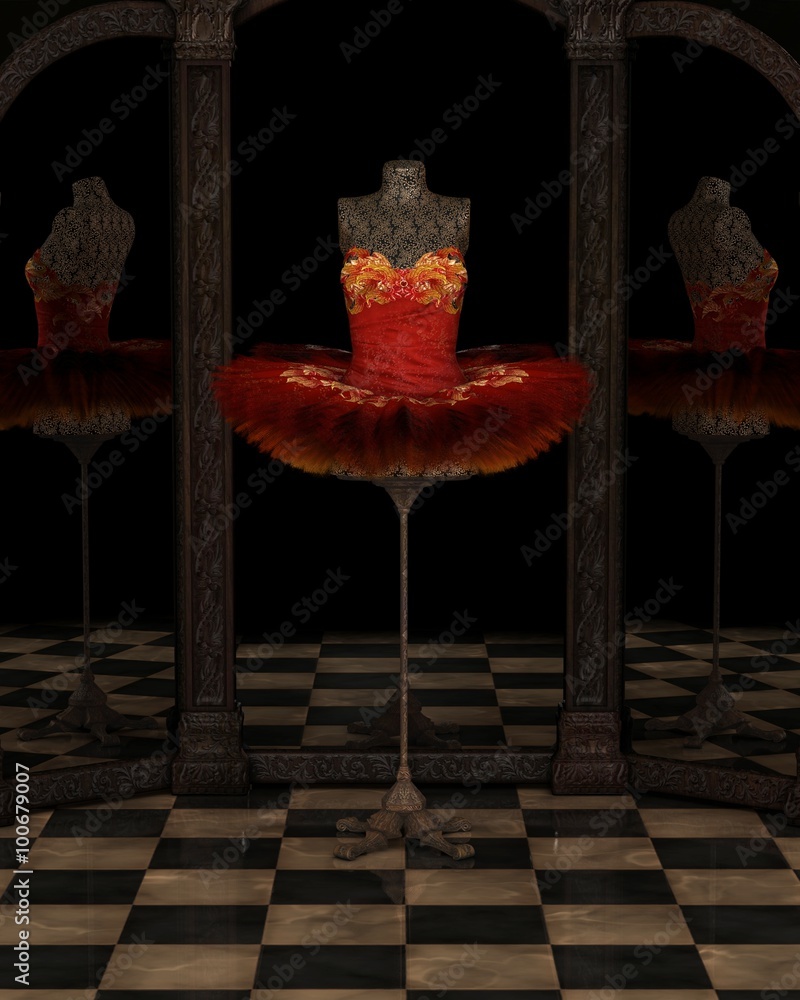 Fototapeta premium Red Firebird Classical Ballet Tutu Reflections - illustration