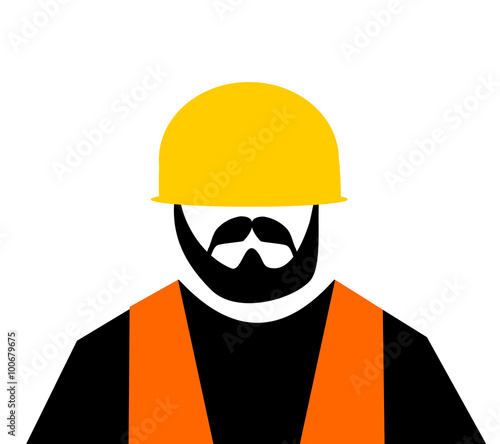 construction worker with beard wearing hard hat