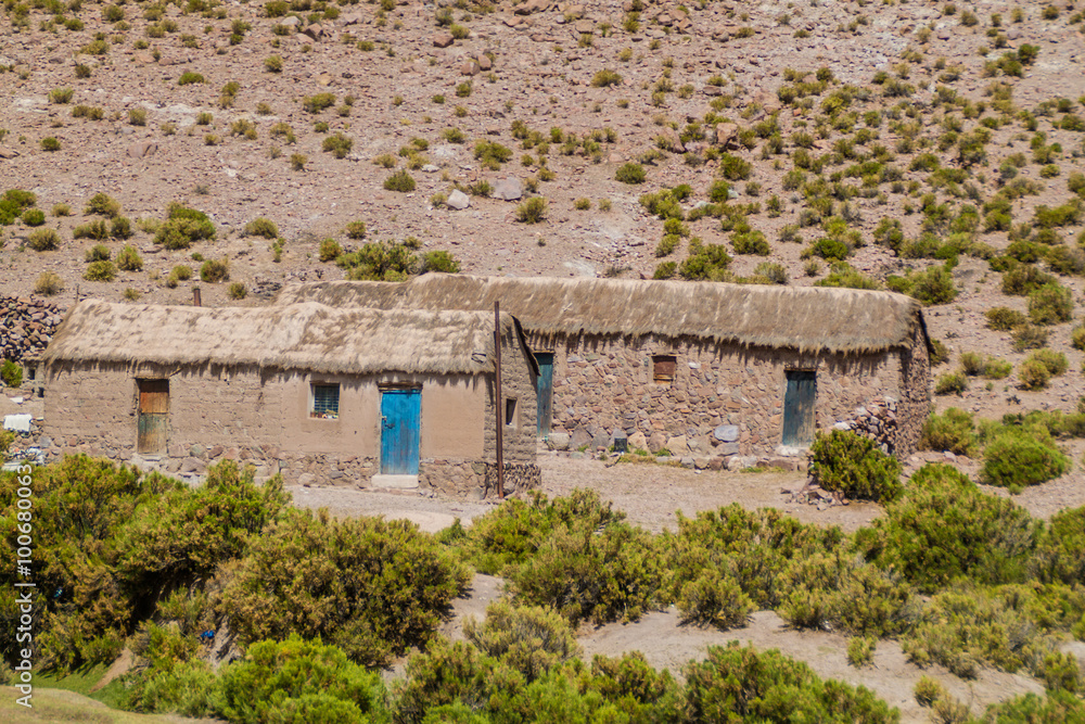 Adobe houses in the wilderness of bolivian Altiplano