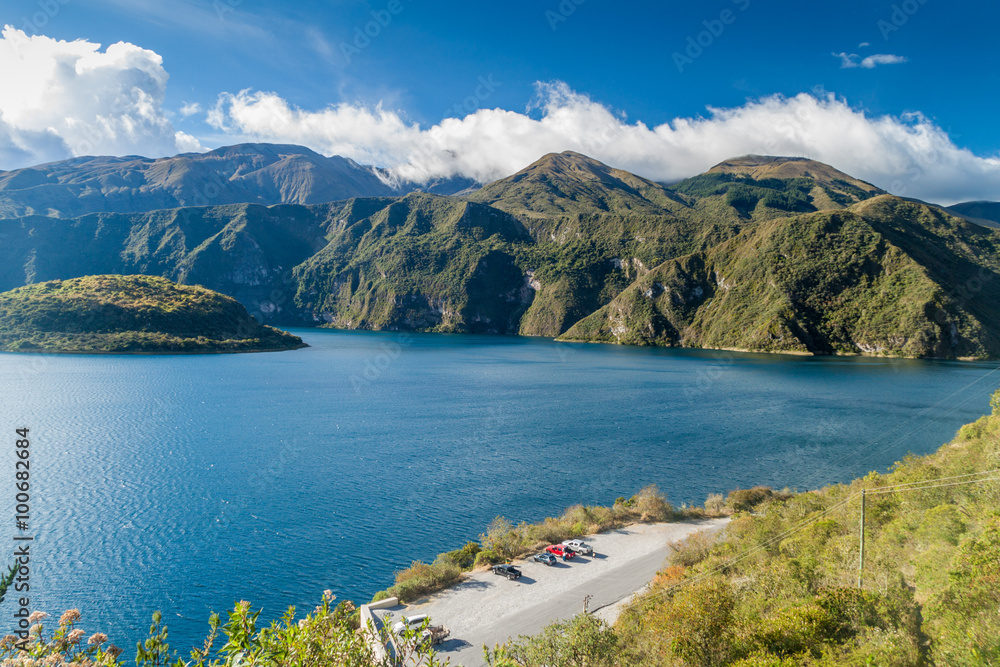 Naklejka premium Volcanic crater lake Laguna Cuicocha in Ecuador