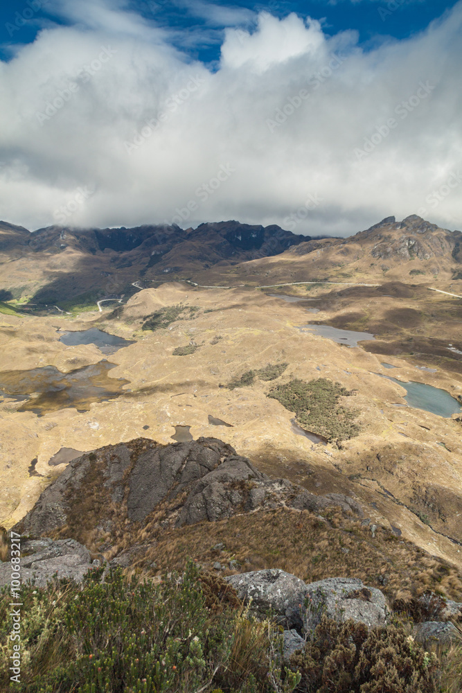 Aerial view of a landscape in National Park Cajas, Ecuador