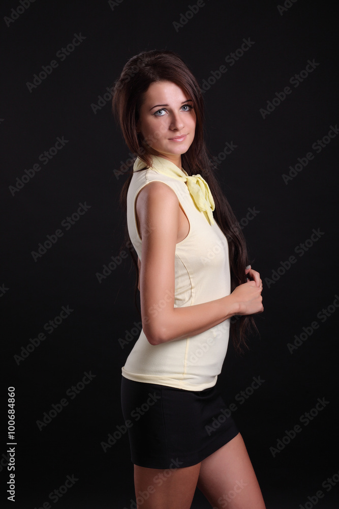 Beautiful woman in yellow blouse. Beautiful woman in yellow blouse.