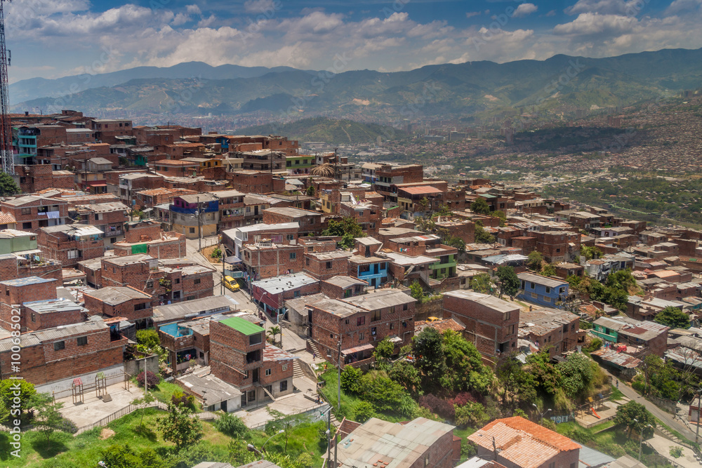 Aerial view of a poor neighborhood in Medellin, Colombia