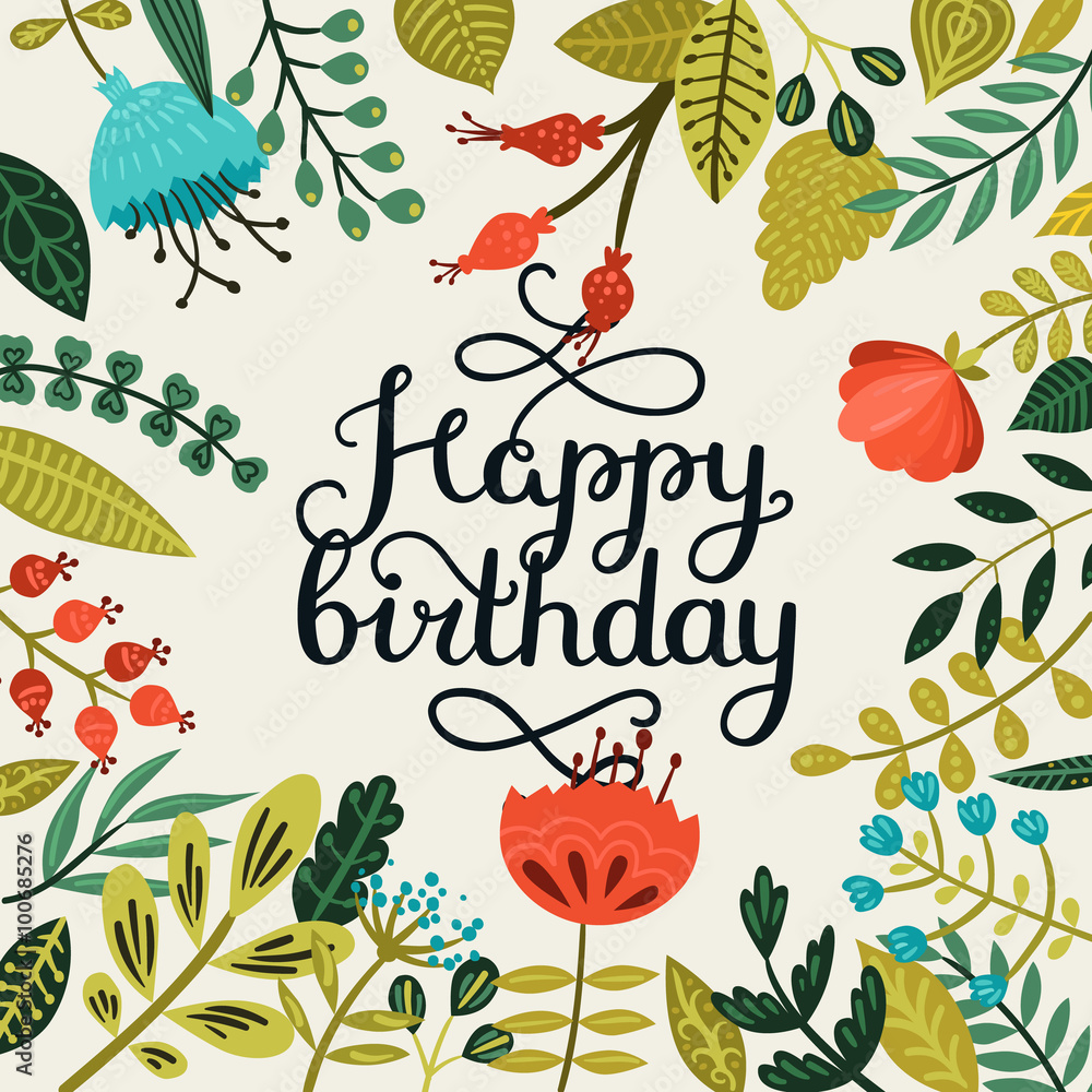 Happy birthday card with hand drawn lettering Stock Vector | Adobe Stock