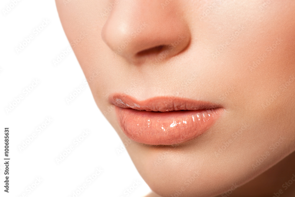 Obraz premium Sexy Lips. Beauty Lipgloss Makeup Detail. Beautiful Make-up Closeup. 