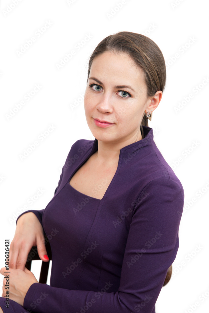 young business woman is sitting, isolated on white background young business woman is sitting, isolated on white background