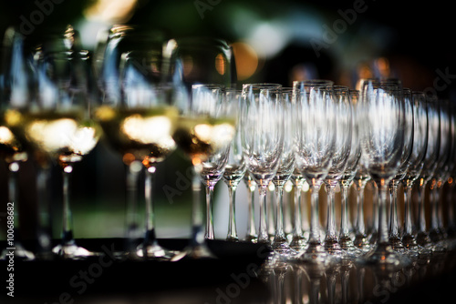 Champagne glasses on a tray