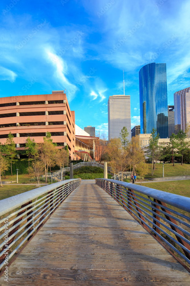 Houston Texas Skyline with modern skyscrapers and blue sky view