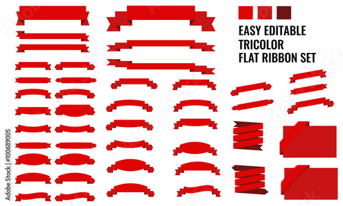 Vector set of tricolor, flat, long and short ribbon banners