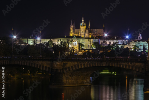 view of Prague castle in evening