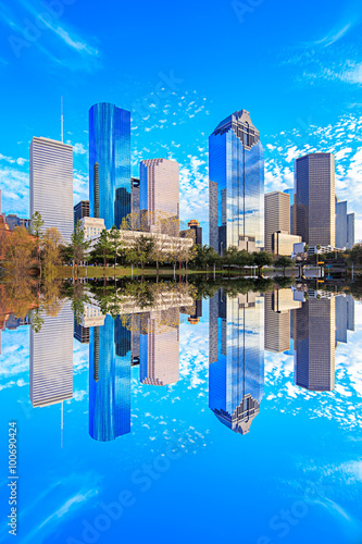 Houston Texas Skyline with modern skyscrapers and blue sky view