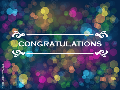 CONGRATULATIONS Card with colourful bokeh lights background