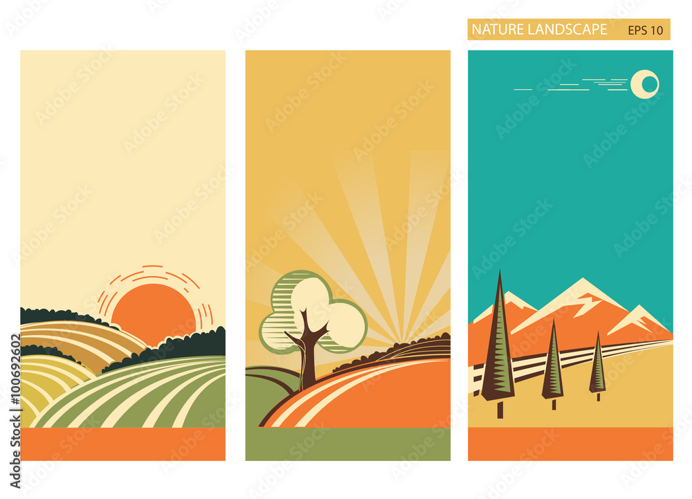 set of banners nature landscape.Vector collection