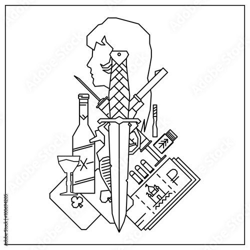 Russian criminal tattoo vector outline poster