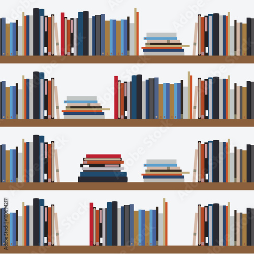 Seamless pattern book shelf with different books. Library background
