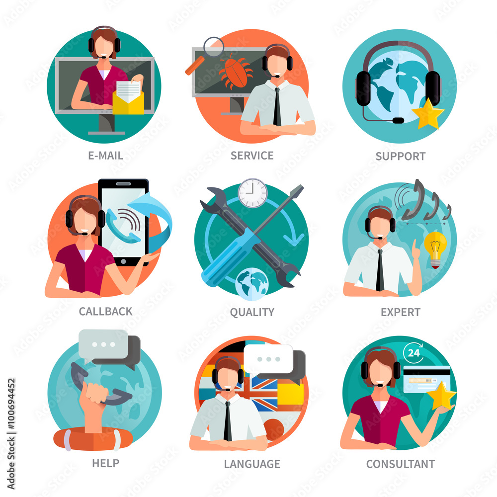 Customer Support Design Emblems Set Customer Support Design Emblems Set