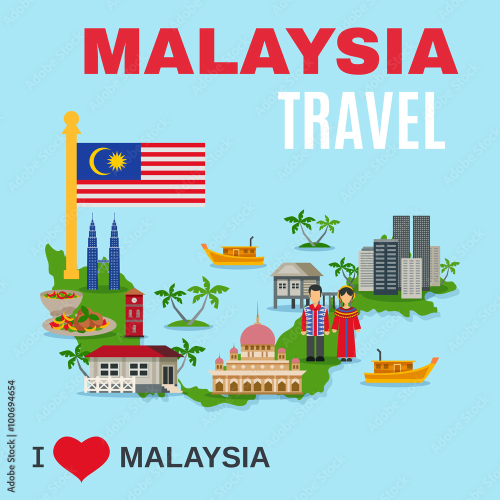 Obraz premium Malaysia Culture Travel Agency Flat Poster