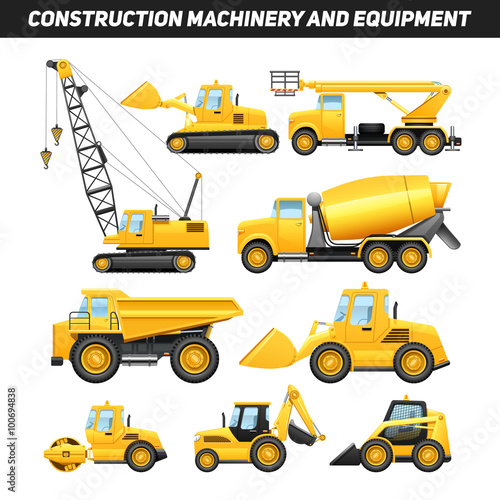 Construction Equipment Machinery Flat Icons Set 