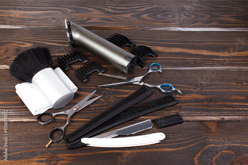 Hairdressing tools on copy space