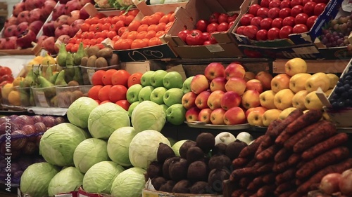 Fresh vegetables and fruits on the shelves