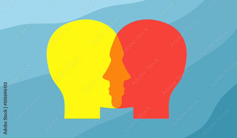 Vector concept depicting two human heads overlapping each other