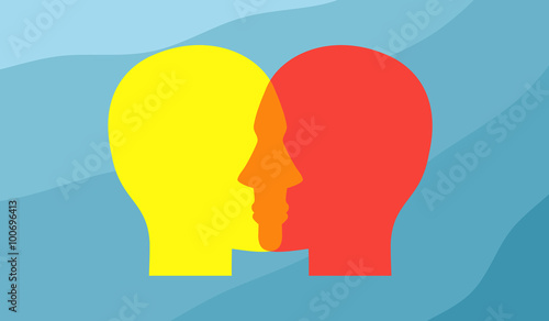 Vector concept depicting two human heads overlapping each other