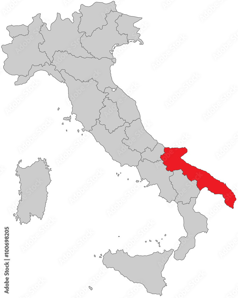 Italien - Apulien (Vektor in Rot)