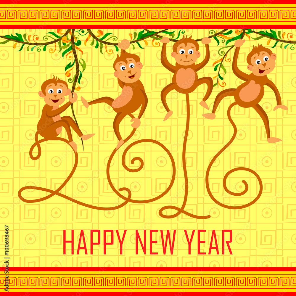 Fototapeta premium Happy Chinese New Monkey Year 2016