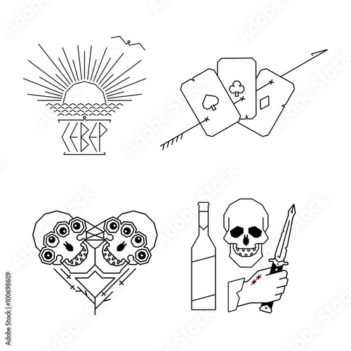 Russian linear tattoo vector set
