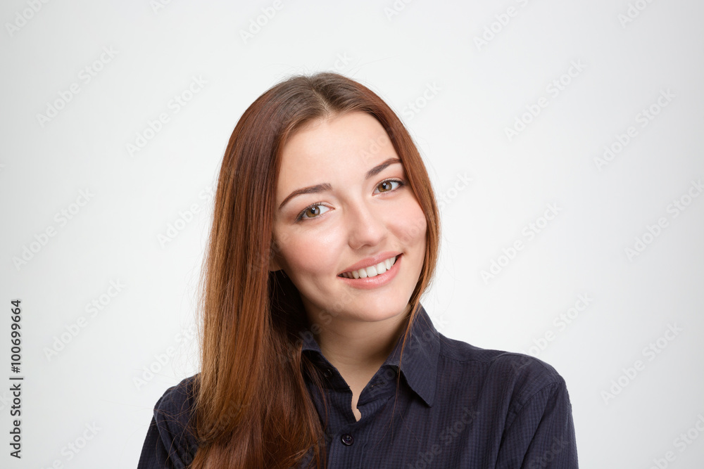 Portrait of happy beautiful young woman in shirt Portrait of happy beautiful young woman in shirt